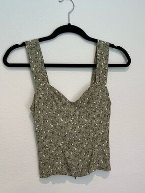 Reformation Hester Olive Green Floral Square-Neck Tank
